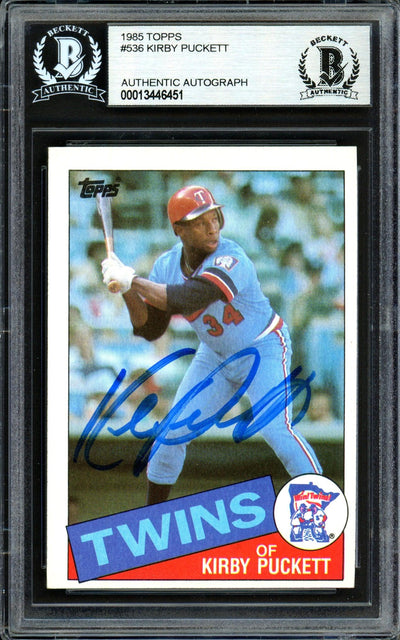 Kirby Puckett Autographed 1985 Topps Rookie Card #536 Minnesota Twins Beckett BAS #13446451