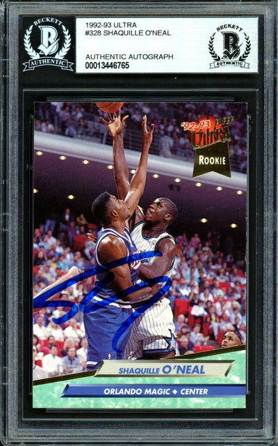 Shaquille Shaq O'Neal Autographed 1992-93 Fleer Ultra Rookie Card #328 Orlando Magic Beckett BAS #13446765