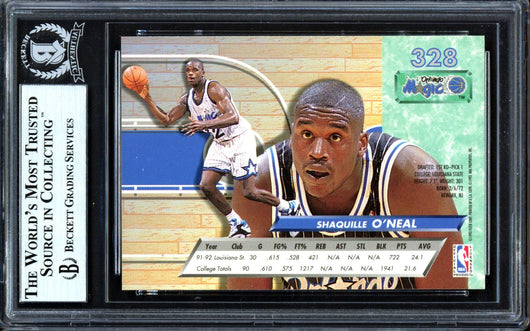 Shaquille Shaq O'Neal Autographed 1992-93 Fleer Ultra Rookie Card #328 Orlando Magic Beckett BAS #13446765