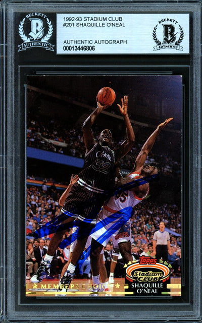 Shaquille Shaq O'Neal Autographed 1992-93 Stadium Club Members Choice Rookie Card #201 Orlando Magic Beckett BAS #13446806