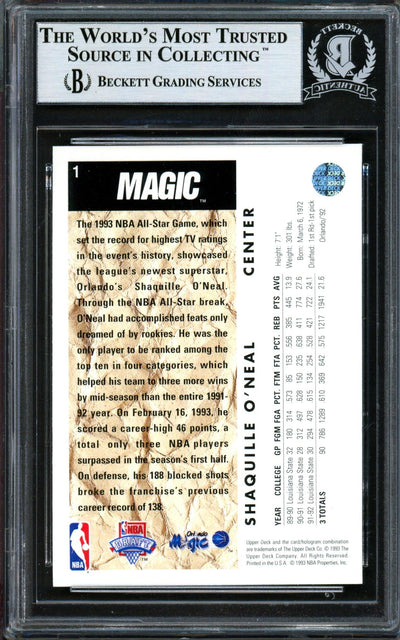 Shaquille Shaq O'Neal Autographed 1992-93 Upper Deck Rookie Card #1 Orlando Magic Beckett BAS #13446821