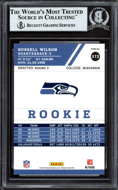 Russell Wilson Autographed 2012 Score Glossy Rookie Card #372 Seattle Seahawks Beckett BAS #13447085