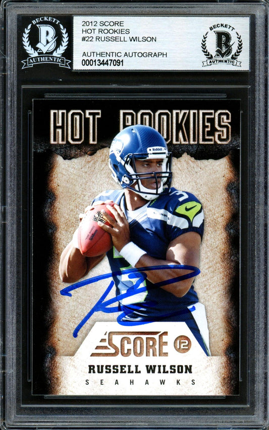 Russell Wilson Autographed 2012 Score Hot Rookies Rookie Card #22 Seattle Seahawks Beckett BAS #13447091