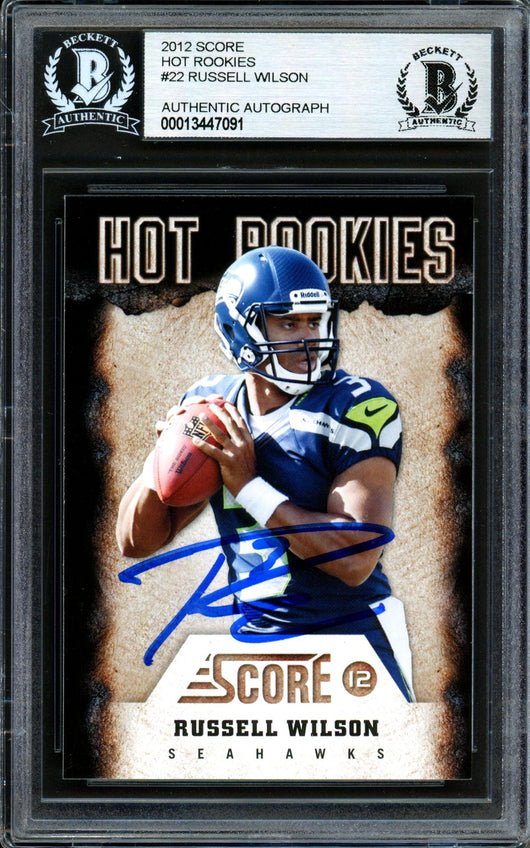 Russell Wilson Autographed 2012 Score Hot Rookies Rookie Card #22 Seattle Seahawks Beckett BAS #13447091