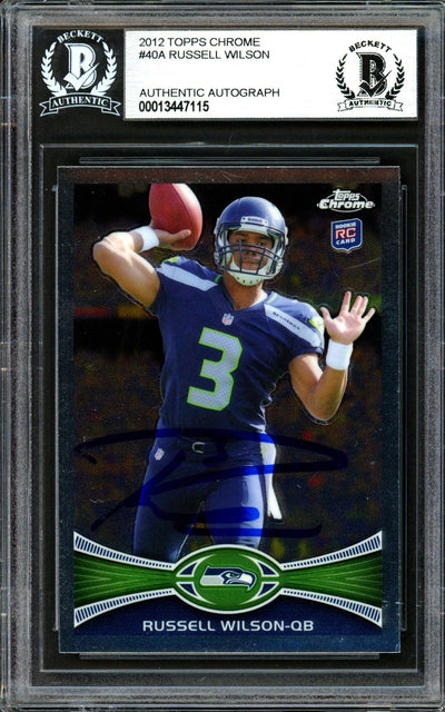 Russell Wilson Autographed 2012 Topps Chrome Rookie Card #40 Seattle Seahawks (Bubbling) Beckett BAS #13447115