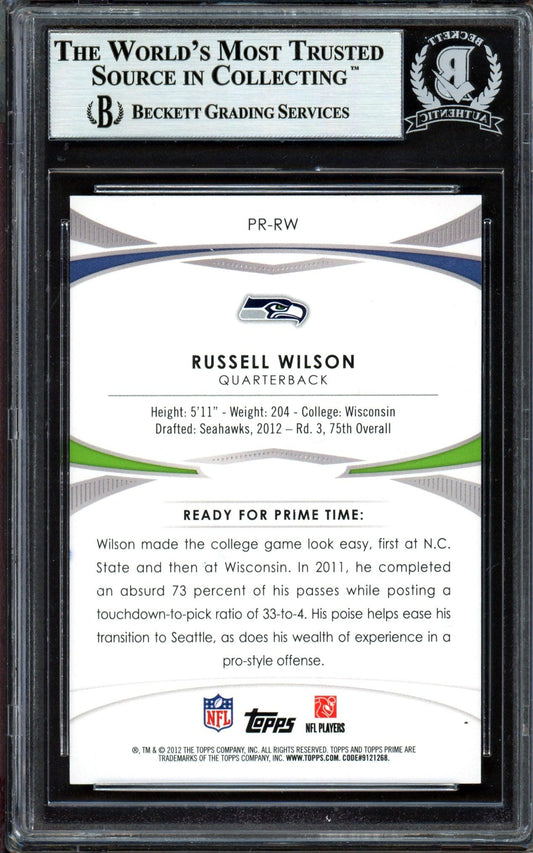 Russell Wilson Autographed 2012 Topps Prime Primed Rookies Rookie Card #PR-RW Seattle Seahawks Beckett BAS #13447128