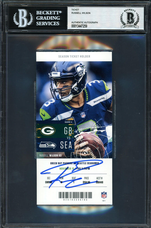Russell Wilson Autographed 2018 3x6 Ticket Seattle Seahawks Vs. Packers 11-15-18 Beckett BAS #13447259