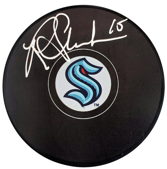 Riley Sheahan Autographed Official Seattle Kraken Logo Hockey Puck Fanatics Holo Stock #200869