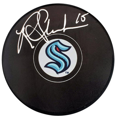 Riley Sheahan Autographed Official Seattle Kraken Logo Hockey Puck Fanatics Holo Stock #200869