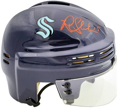 Riley Sheahan Autographed Seattle Kraken Blue Mini Helmet Fanatics Holo Stock #200880