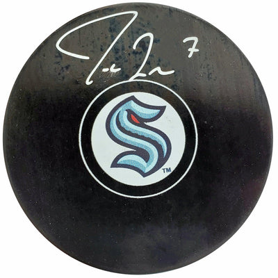 Jordan Eberle Autographed Official Seattle Kraken Logo Hockey Puck Fanatics Holo Stock #200454