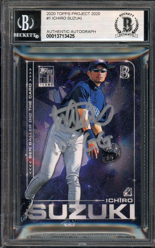 Ichiro Suzuki Autographed Topps Project 2020 Ben Baller Card #1 Seattle Mariners Auto Grade Gem Mint 10 "10X GG" Silver #1/1 Beckett BAS #13713425