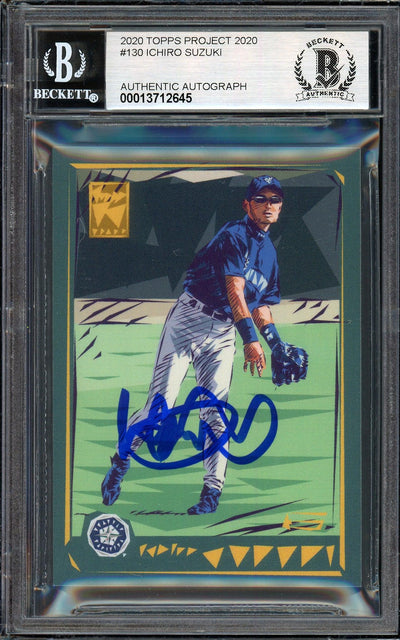 Ichiro Suzuki Autographed Topps Project 2020 Naturel Card #130 Seattle Mariners Auto Grade Gem Mint 10 Blue #/5 Beckett BAS Stock #200967