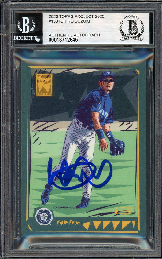 Ichiro Suzuki Autographed Topps Project 2020 Naturel Card #130 Seattle Mariners Auto Grade Gem Mint 10 Blue #/5 Beckett BAS Stock #200967