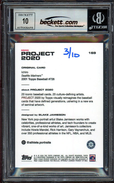 Ichiro Suzuki Autographed Topps Project 2020 Blake Jamieson Card #169 Seattle Mariners Auto Grade Gem Mint 10 Teal #/10 Beckett BAS Stock #200987