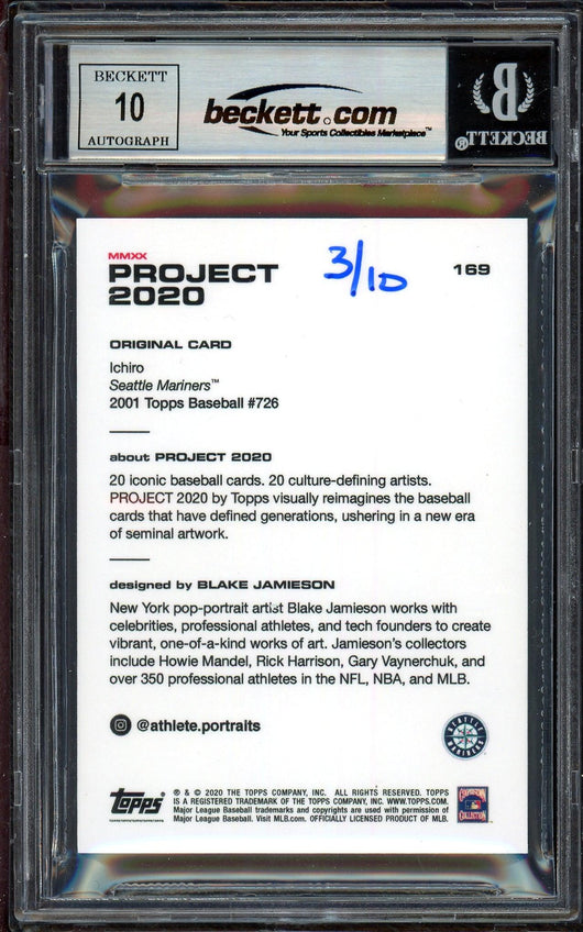 Ichiro Suzuki Autographed Topps Project 2020 Blake Jamieson Card #169 Seattle Mariners Auto Grade Gem Mint 10 Teal #/10 Beckett BAS Stock #200987
