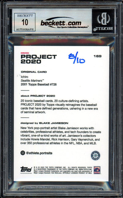 Ichiro Suzuki Autographed Topps Project 2020 Blake Jamieson Card #169 Seattle Mariners Auto Grade Gem Mint 10 Gold #/10 Beckett BAS Stock #200988