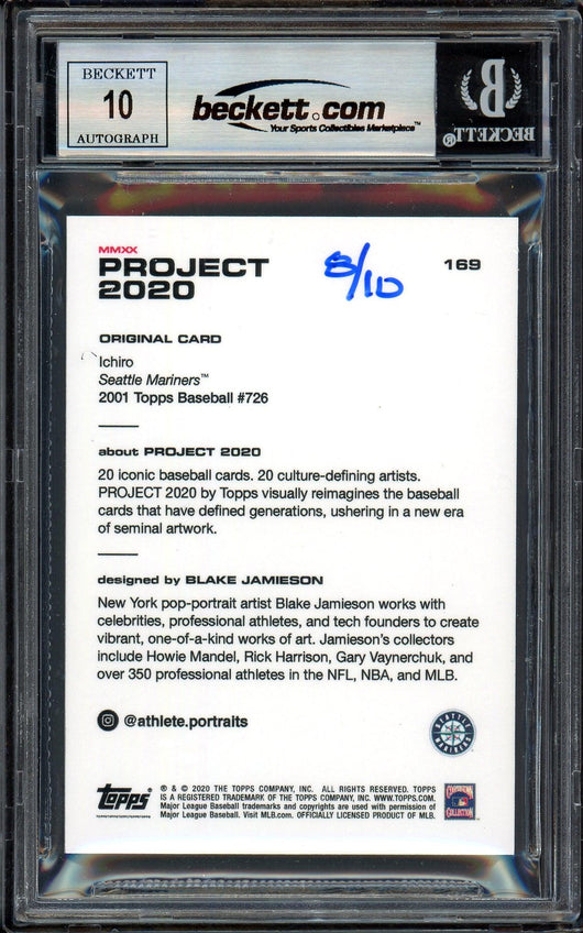 Ichiro Suzuki Autographed Topps Project 2020 Blake Jamieson Card #169 Seattle Mariners Auto Grade Gem Mint 10 Gold #/10 Beckett BAS Stock #200988