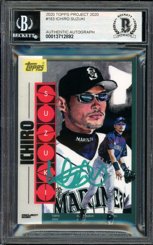 Ichiro Suzuki Autographed Topps Project 2020 Jacob Rochester Card #183 Seattle Mariners Auto Grade Gem Mint 10 Teal #/10 Beckett BAS Stock #200993