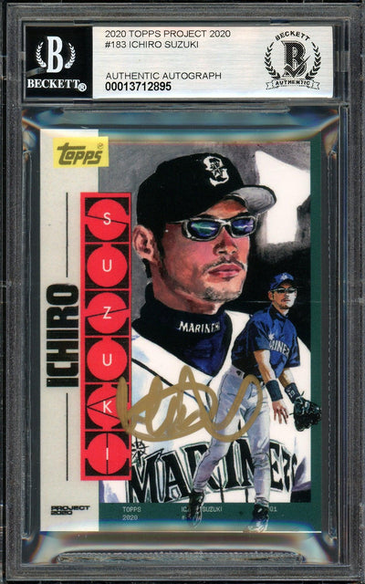 Ichiro Suzuki Autographed Topps Project 2020 Jacob Rochester Card #183 Seattle Mariners Auto Grade Gem Mint 10 Gold #/10 Beckett BAS Stock #200994