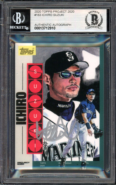 Ichiro Suzuki Autographed Topps Project 2020 Jacob Rochester Card #183 Seattle Mariners Auto Grade Gem Mint 10 Silver #1/10 Beckett BAS #13712910