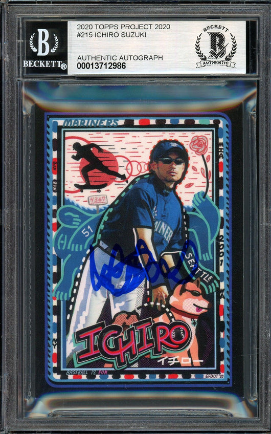 Ichiro Suzuki Autographed Topps Project 2020 Efdot Card #215 Seattle Mariners Auto Grade Gem Mint 10 Blue #/10 Beckett BAS Stock #201003