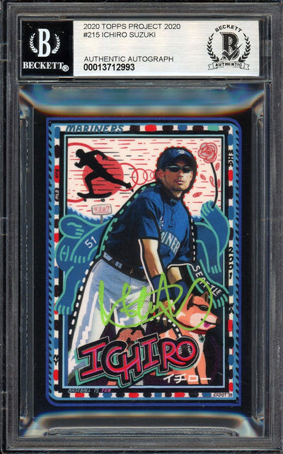 Ichiro Suzuki Autographed Topps Project 2020 Efdot Card #215 Seattle Mariners Auto Grade Gem Mint 10 Lime Green #/10 Beckett BAS Stock #201004