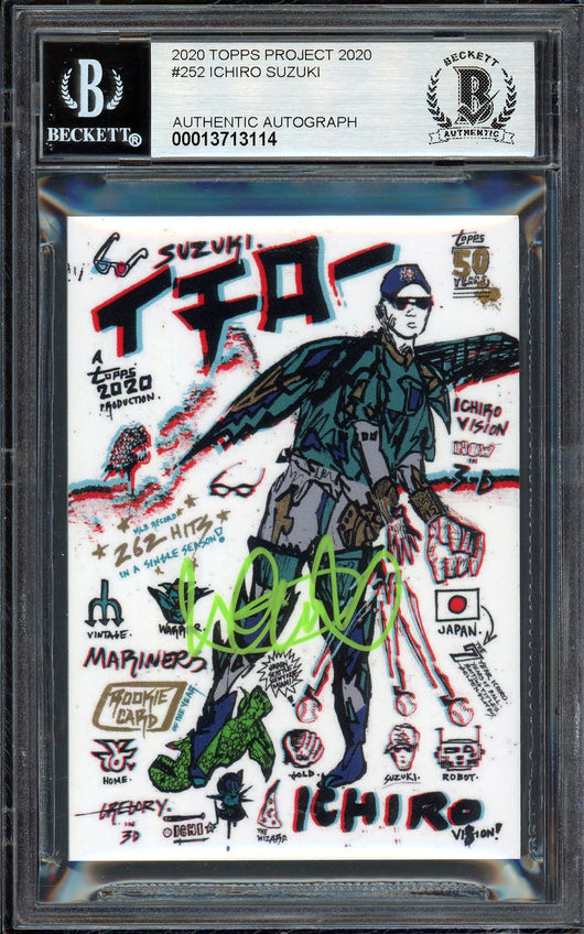 Ichiro Suzuki Autographed Topps Project 2020 Gregory Siff Card #252 Seattle Mariners Auto Grade Gem Mint 10 Lime Green #/10 Beckett BAS Stock #201014