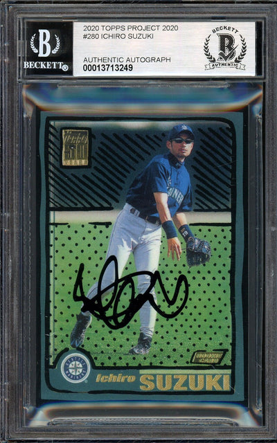 Ichiro Suzuki Autographed Topps Project 2020 Joshua Vides Card #280 Seattle Mariners Auto Grade Gem Mint 10 Black #/10 Beckett BAS Stock #201027