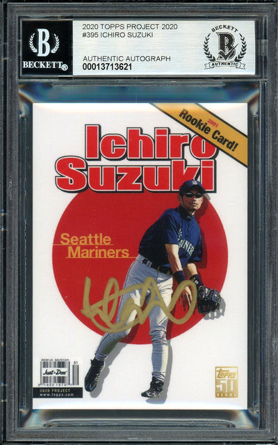 Ichiro Suzuki Autographed Topps Project 2020 Don C Card #395 Seattle Mariners Auto Grade Gem Mint 10 Gold #10/10 Beckett BAS #13713621