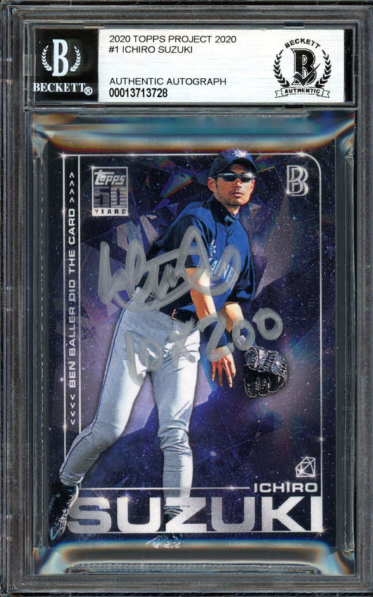 Ichiro Suzuki Autographed Topps Project 2020 Ben Baller Card #1 Seattle Mariners "10X 200" Silver #1/1 Beckett BAS #13713728