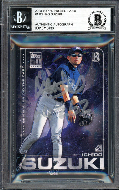 Ichiro Suzuki Autographed Topps Project 2020 Ben Baller Card #1 Seattle Mariners "04 262" Silver #1/1 Beckett BAS #13713733