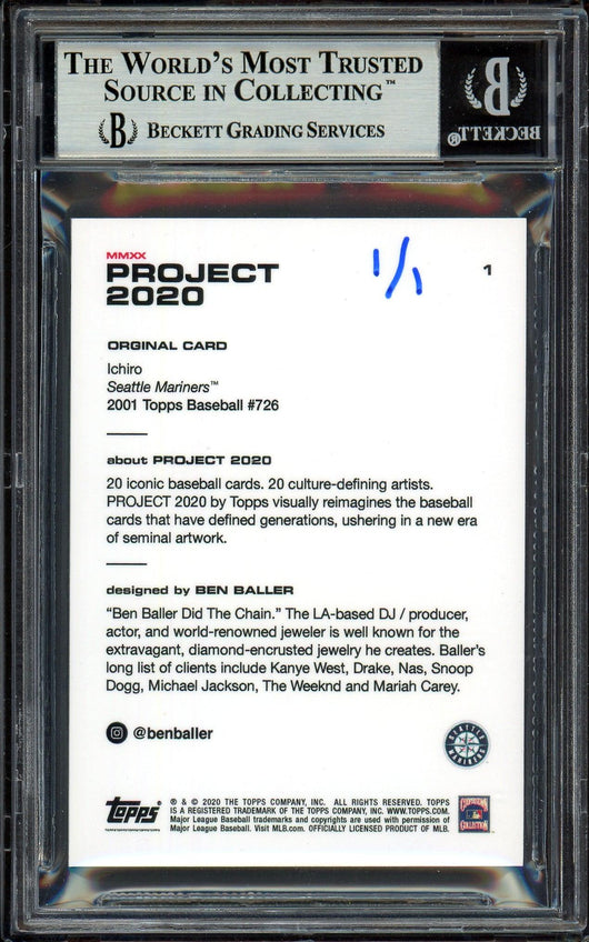 Ichiro Suzuki Autographed Topps Project 2020 Ben Baller Card #1 Seattle Mariners "07 AS MVP" Silver #1/1 Beckett BAS #13713734
