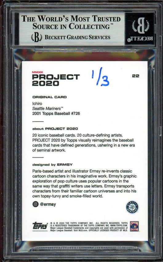 Ichiro Suzuki Autographed Topps Project 2020 Ermsy Card #22 Seattle Mariners Gold #1/3 Beckett BAS #13713748