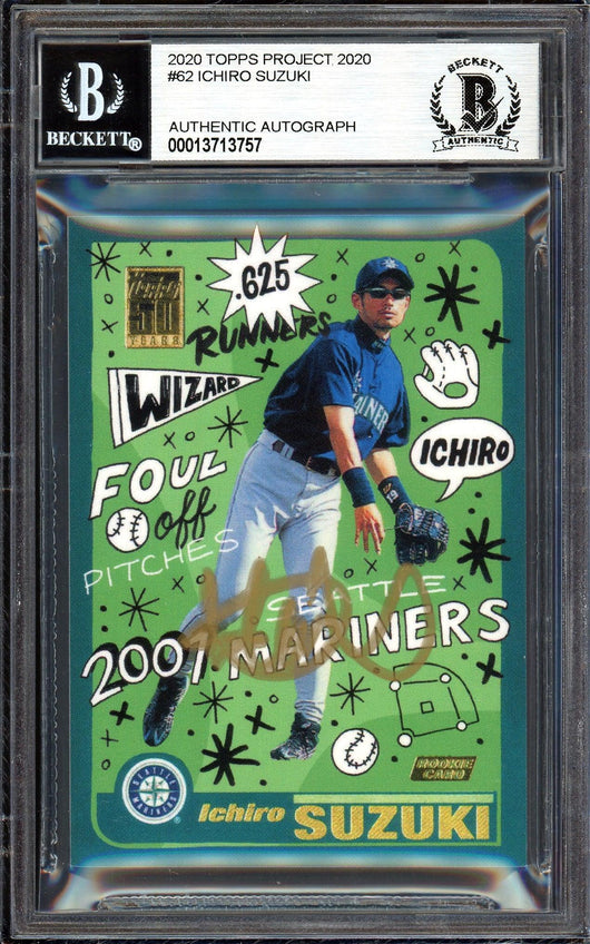 Ichiro Suzuki Autographed Topps Project 2020 Sophia Chang Card #62 Seattle Mariners Gold #/10 Beckett BAS Stock #201086