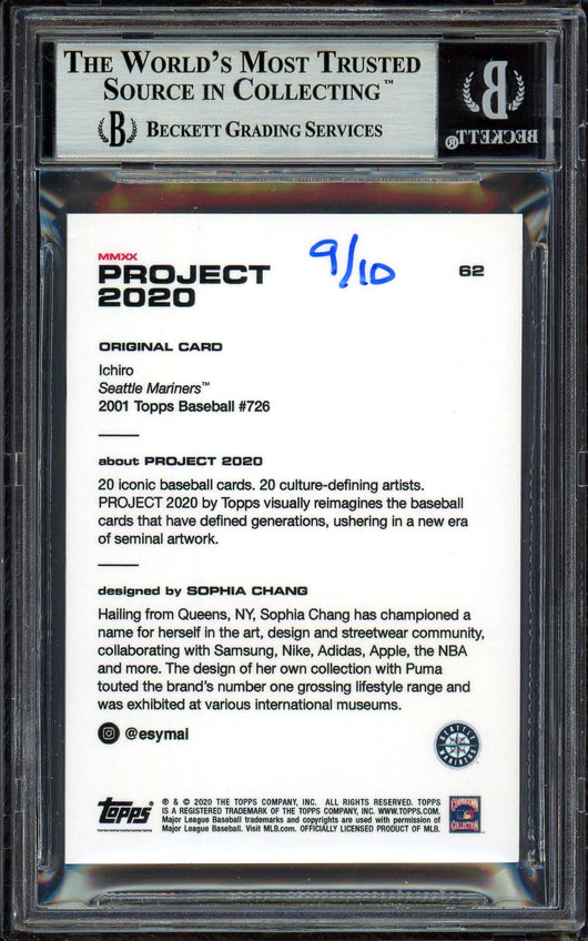 Ichiro Suzuki Autographed Topps Project 2020 Sophia Chang Card #62 Seattle Mariners Gold #/10 Beckett BAS Stock #201086