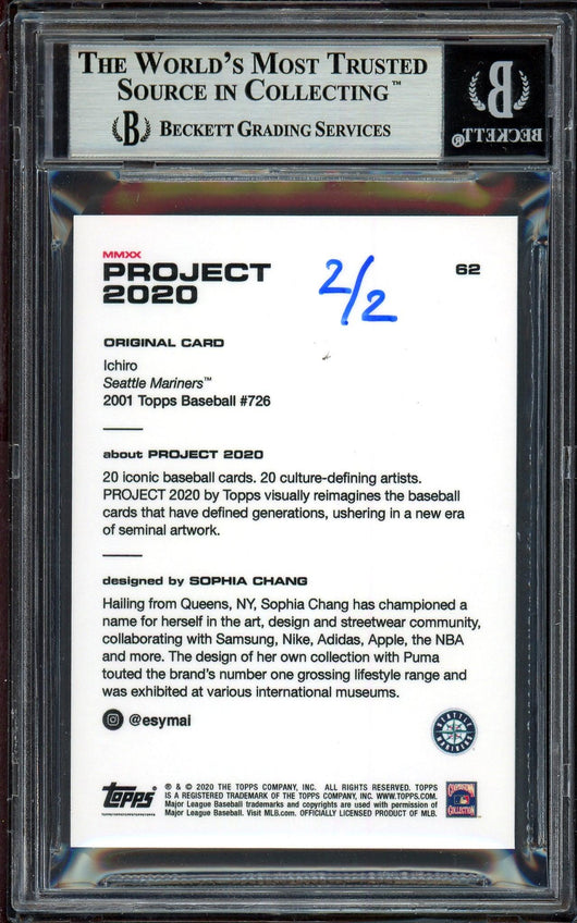 Ichiro Suzuki Autographed Topps Project 2020 Sophia Chang Card #62 Seattle Mariners Silver #2/2 Beckett BAS #13713762
