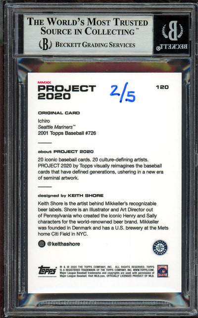 Ichiro Suzuki Autographed Topps Project 2020 Keith Shore Card #120 Seattle Mariners Gold #2/5 Beckett BAS #13713785