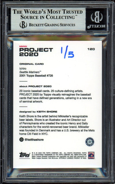 Ichiro Suzuki Autographed Topps Project 2020 Keith Shore Card #120 Seattle Mariners Gold #1/5 Beckett BAS #13713784