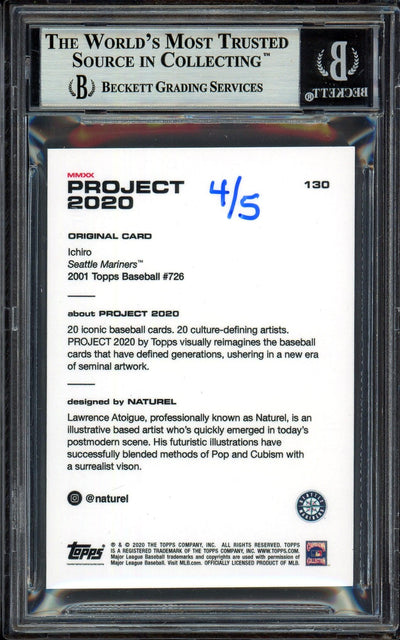 Ichiro Suzuki Autographed Topps Project 2020 Naturel Card #130 Seattle Mariners Lime Green #4/5 Beckett BAS #13713792