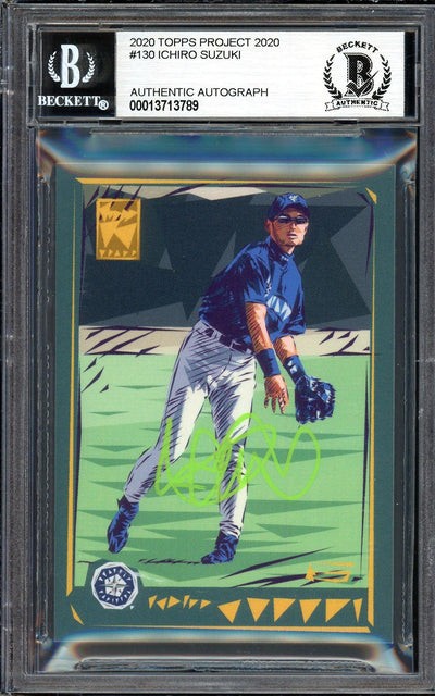 Ichiro Suzuki Autographed Topps Project 2020 Naturel Card #130 Seattle Mariners Lime Green #3/5 Beckett BAS #13713789