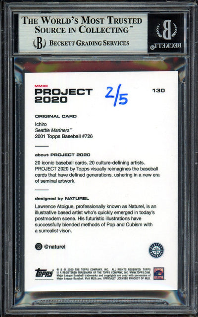 Ichiro Suzuki Autographed Topps Project 2020 Naturel Card #130 Seattle Mariners Black #2/5 Beckett BAS #13713794