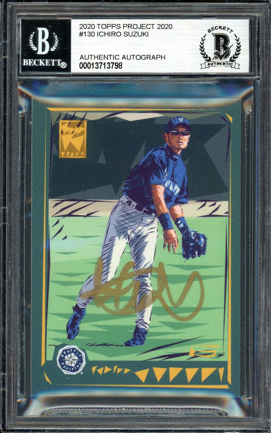 Ichiro Suzuki Autographed Topps Project 2020 Naturel Card #130 Seattle Mariners Gold #/5 Beckett BAS Stock #201100