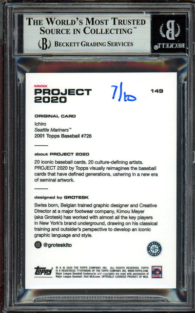 Ichiro Suzuki Autographed Topps Project 2020 Grotesk Card #149 Seattle Mariners Black #/10 Beckett BAS Stock #201101