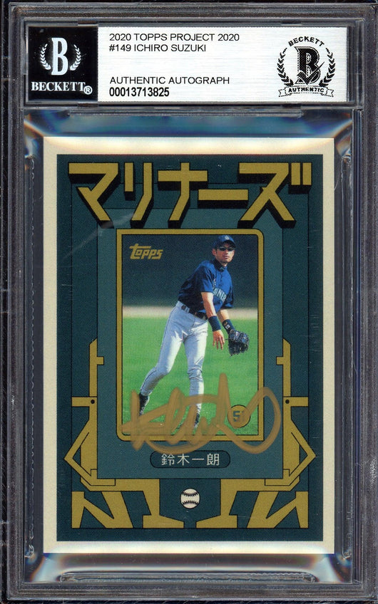 Ichiro Suzuki Autographed Topps Project 2020 Grotesk Card #149 Seattle Mariners Gold #/10 Beckett BAS Stock #201102