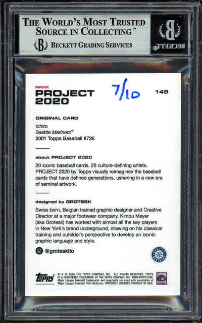 Ichiro Suzuki Autographed Topps Project 2020 Grotesk Card #149 Seattle Mariners Gold #/10 Beckett BAS Stock #201102