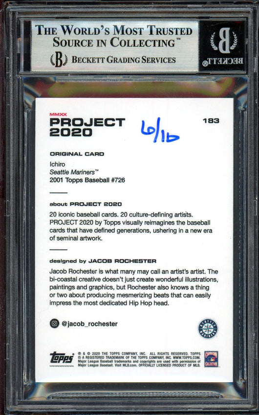 Ichiro Suzuki Autographed Topps Project 2020 Jacob Rochester Card #183 Seattle Mariners Lime Green #6/10 Beckett BAS #13713826