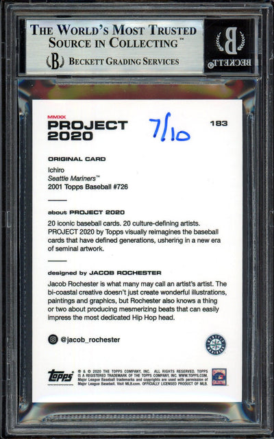 Ichiro Suzuki Autographed Topps Project 2020 Jacob Rochester Card #183 Seattle Mariners Gold #7/10 Beckett BAS #13713838