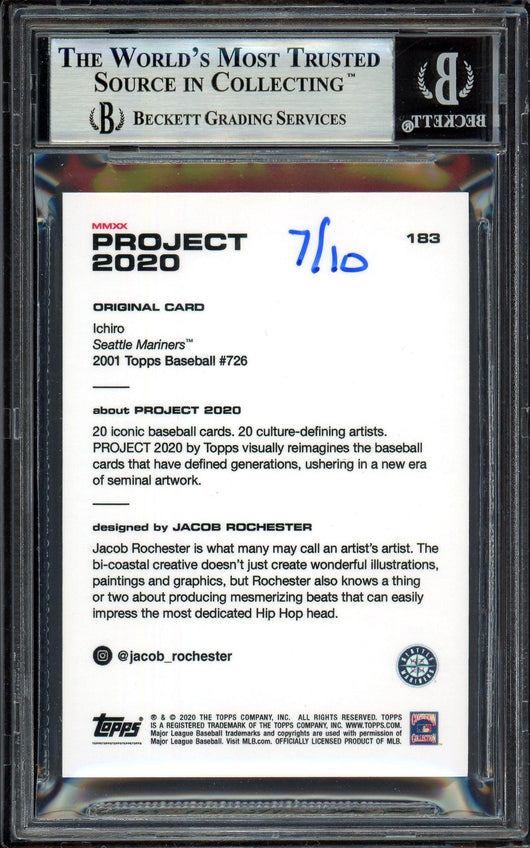 Ichiro Suzuki Autographed Topps Project 2020 Jacob Rochester Card #183 Seattle Mariners Gold #7/10 Beckett BAS #13713838
