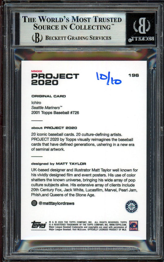 Ichiro Suzuki Autographed Topps Project 2020 Matt Taylor Card #196 Seattle Mariners Teal #10/10 Beckett BAS #13714105